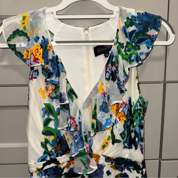 Saloni Cece Ruffle Floral Mini Dress CREAM BEGONIA 6 - Picture 10 of 12